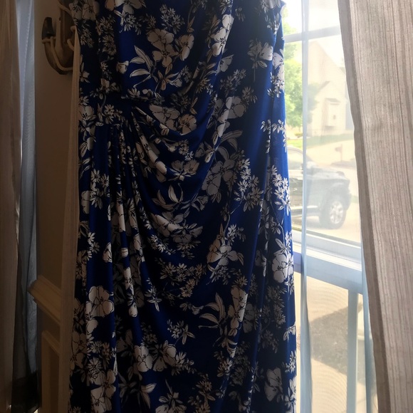 Royal blue with floral print dress - Picture 2 of 4